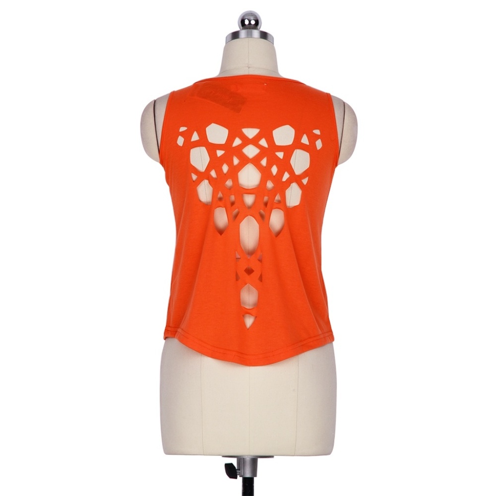 Orange Hollow Out Back Tank Top - Picture 6 of 7